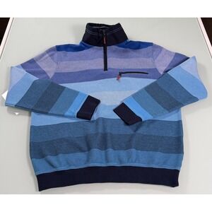 Hajo Stay Fresh Quarter Zip Sweater Mens LRG Blue Striped Mock Neck Long Sleeve
